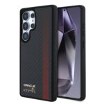 Juodas dėklas Samsung Galaxy S25 Ultra Red Bull Carbon Powerbar MagSafe su raudonu raštu