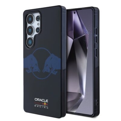 Tamsiai mėlynas dėklas Samsung Galaxy S25 Ultra Red Bull PC TPU Two Bulls Magsafe su raumenų bulių piešiniu ir logotipu