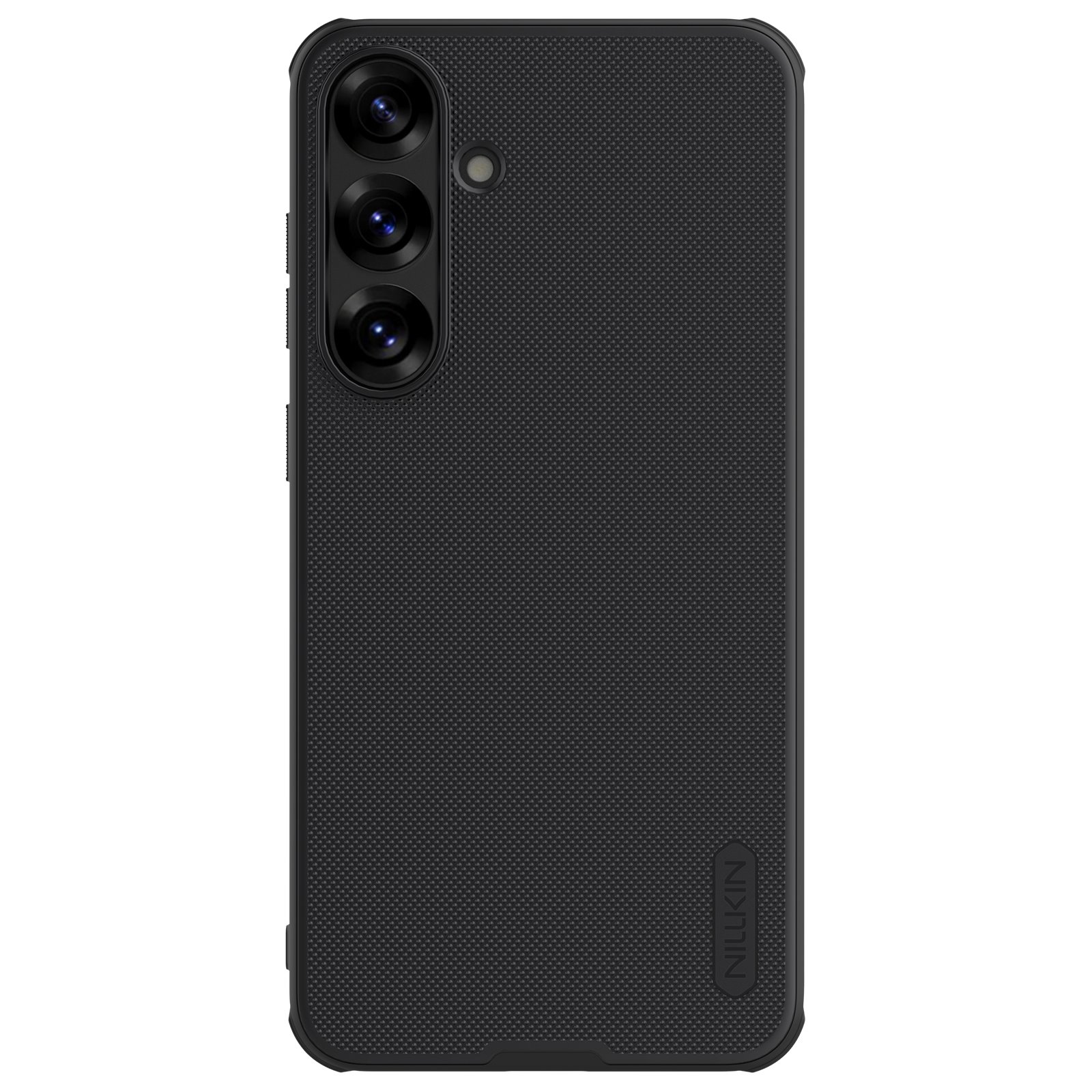 Juodas dėklas Nillkin Super Frosted PRO Magnetic Samsung Galaxy S25 Juodas dėklas Nillkin Super Frosted PRO Magnetic Samsung Galaxy S25 telefonui su tekstūruota paviršiaus struktūra ir trimis kamerų išpjovomis