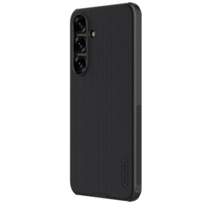 Juodas dėklas Nillkin Super Frosted PRO Magnetic telefonui Samsung Galaxy S25 su tekstūruota paviršiaus danga