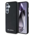 Juodas dėklas Karl Lagerfeld PU Saffiano Metal Logo ir rėmeliu Samsung Galaxy S25 telefonui