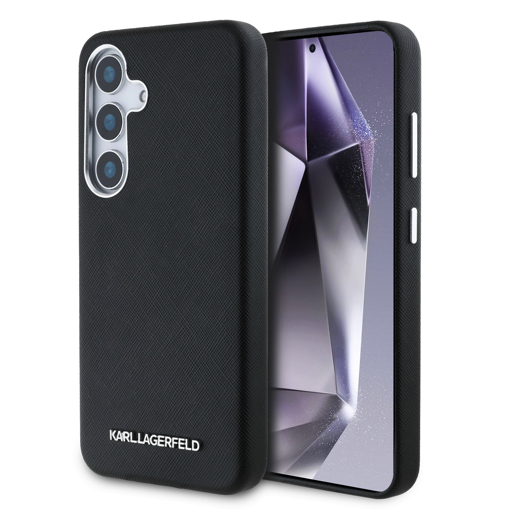 Juodas dėklas Karl Lagerfeld Samsung Galaxy S25 Plus Juodas dėklas Karl Lagerfeld PU Saffiano Metal Logo ir rėmelis Samsung Galaxy S25 Plus telefonui