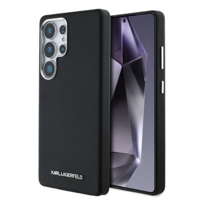 juodas deklas karl lagerfeld pu saffiano metal logo ir rėmelis telefonui samsung galaxy s25 ultra