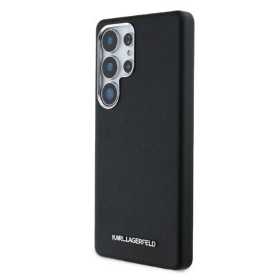 Juodas dėklas Karl Lagerfeld PU Saffiano Metal Logo ir rėmelis telefonui Samsung Galaxy S25 Ultra