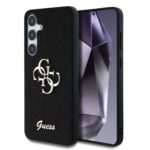 Juodas originalus dėklas Guess su metaliniu 4G logotipu Samsung Galaxy S25 Plus telefonui