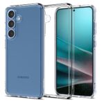 Skaidrus dėklas Samsung Galaxy S25 Spigen Ultra Hybrid su matomu mėlynu telefonu