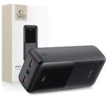 Juoda išorinė baterija TECH-PROTECT PB03 POWER BANK 30000MAH 22.5W su skaitmeniniu ekranu ir dviem USB prievadais
