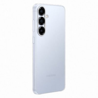 Skaidrus originalus dėklas EF-QS936CTE Clear Cover telefonui Samsung Galaxy S25 Plus ant šviesios telefono nugarėlės