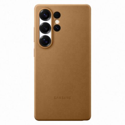 Auksinis originalus dėklas EF-VS938PFE KindSuit Cover telefonui Samsung Galaxy S25 Ultra su oda ir trijų kamerų išorine dalimi
