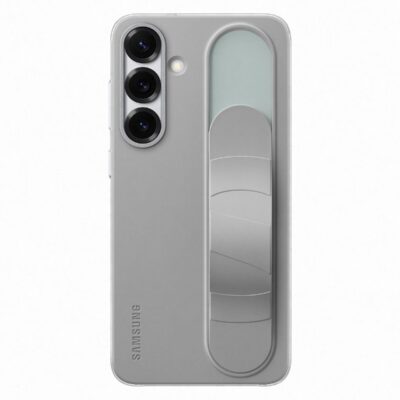 Pilkas originalus dėklas EF-GS936CBE Standing Grip Cover telefonui Samsung Galaxy S25 Plus su trimis kameromis ir rankena