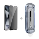 Juodas apsauginis ekrano stikliukas Samsung Galaxy S25 su pritaikymo įrankiu