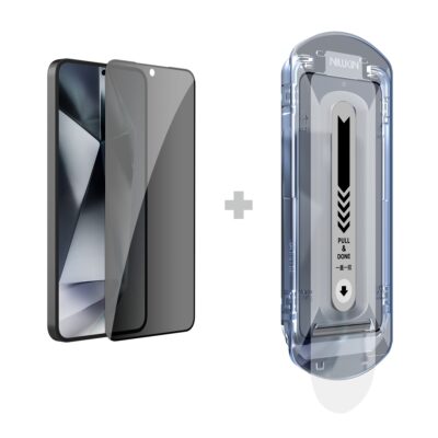 Juodas apsauginis ekrano stikliukas Samsung Galaxy S25 Plus Nillkin Tempered Glass 0.25mm Guardian 2.5D su skaidriu įdėklo priedu