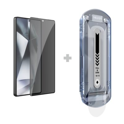 Juodas apsauginis ekrano stikliukas Samsung Galaxy S25 Ultra su pridedama montavimo kasele