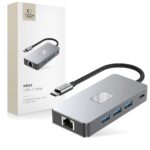 Pilkas TECH-PROTECT HB05 HUB adapteris su USB 3.0 ir RJ45 jungtimis