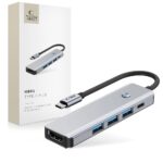 Pilkas adapteris TECH-PROTECT HB01 HUB ADAPTER 5IN1 su HDMI, USB3.0 ir Type-C jungtimis