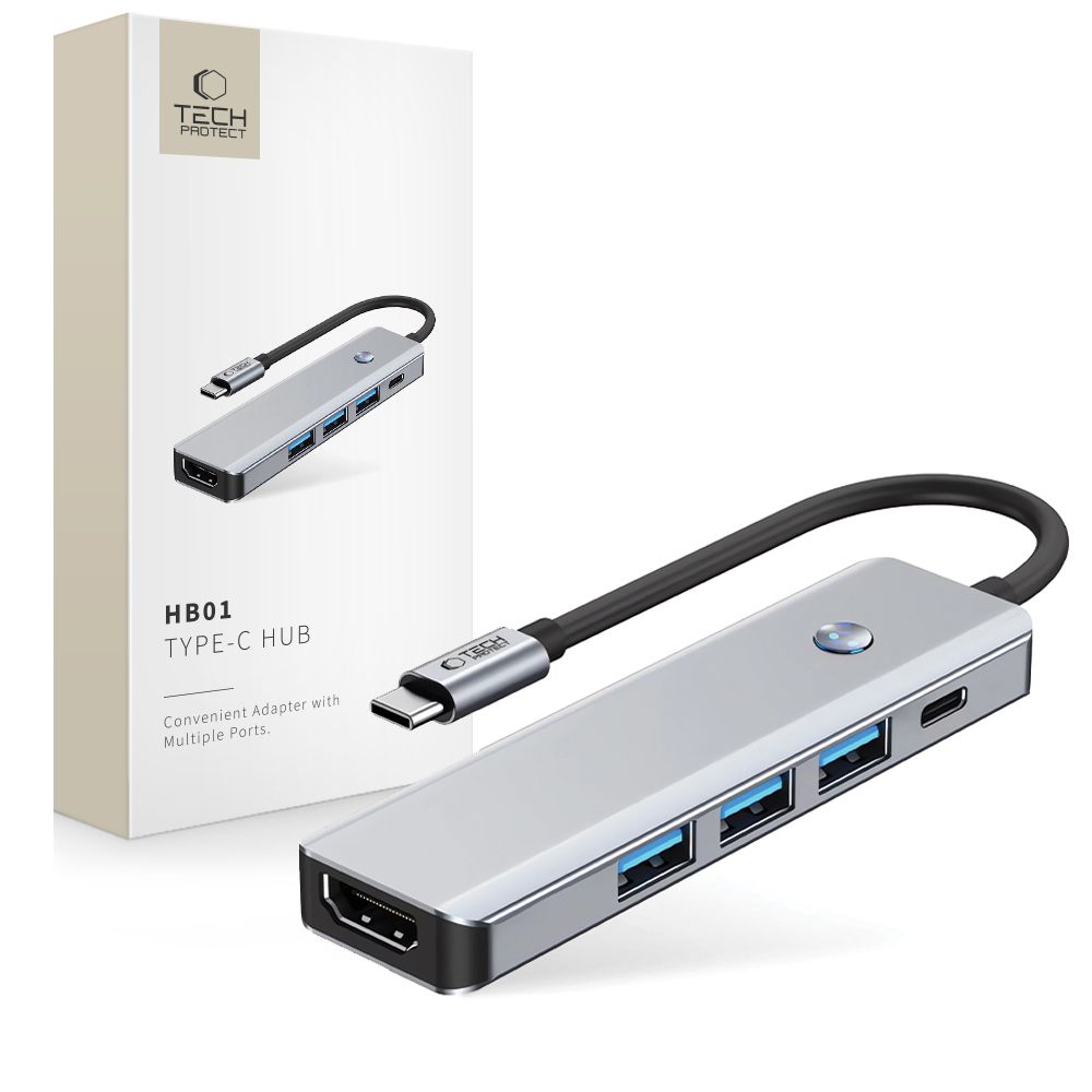 Pilkas adapteris TECH-PROTECT HB01 HUB ADAPTER 5IN1 Pilkas adapteris TECH-PROTECT HB01 HUB ADAPTER 5IN1 su HDMI, USB3.0 ir Type-C jungtimis