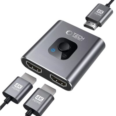 Pilkas adapteris TECH-PROTECT HB07 HUB ADAPTER 2IN1 HDMI 4K 60HZ su dviem HDMI jungtimis ir HDMI kabeliais