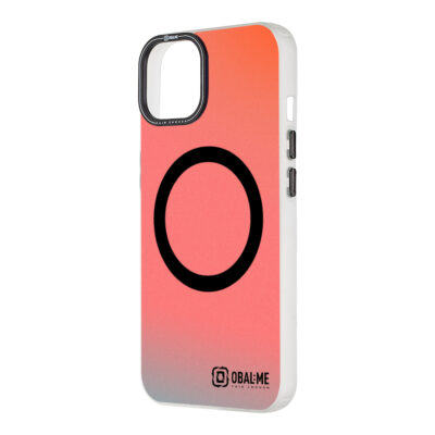 Juodas dėklas Apple Iphone 13 OBAL:ME HoloMag su gradientine rausvai oranžine spalva ir juodu apskritimu