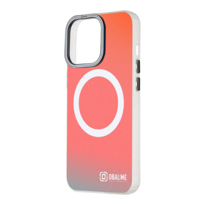 Baltas dėklas Apple Iphone 13 Pro OBALME HoloMag su oranžinės spalvos gradientu ir baltu apskritimu