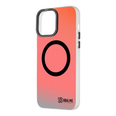 Juodas dėklas Apple Iphone 13 Pro Max OBALME HoloMag su apvaliu juodu simboliu rožinės ir pilkos spalvų gradientu