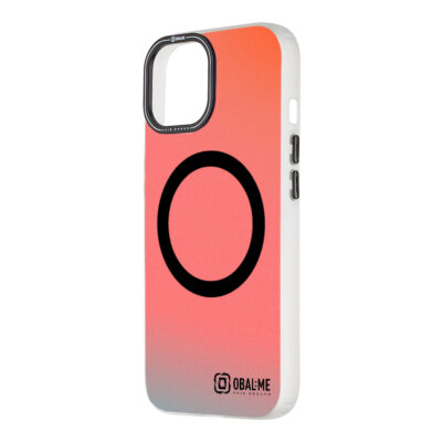 Juodas dėklas Apple Iphone 15 OBALME HoloMag su raudonos ir pilkos spalvų gradientu ir juodu apskritimu