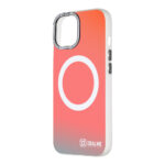 Baltas dėklas Apple Iphone 15 OBALME HoloMag ryškiai oranžinės spalvos su baltu ratu ir logotipu