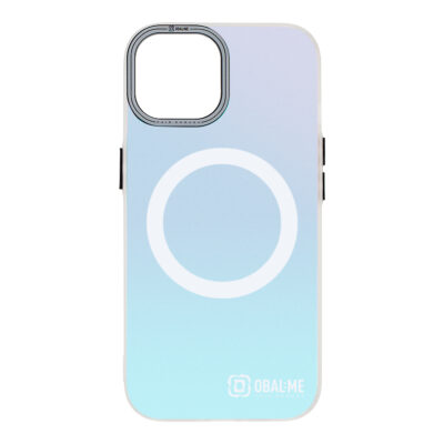 Baltas dėklas Apple Iphone 15 OBALME HoloMag su mėlynu atspalviu ir magnetinės įkrovos žiedu