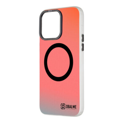 Juodas dėklas Apple Iphone 15 Pro Max OBALME HoloMag su gradientiniu raudonu ir pilku fonu ir dideliu juodu apskritimu