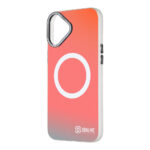 Baltas dėklas Apple Iphone 16 Plus OBAL ME HoloMag su gradientiniu raudonos ir pilkos atspalviu ir baltu apskritimu