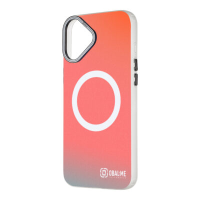 Baltas dėklas Apple Iphone 16 Plus OBAL ME HoloMag su gradientiniu raudonos ir pilkos atspalviu ir baltu apskritimu