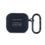 Mėlynas dėkas AirPods 3 su Oracle Red Bull Racing užrašu ir juodu karabinu