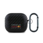 Juodas dėkas AirPods 3 Red Bull PU Carbon su anglies pluošto raštu ir metaliniu karabinu