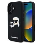 Juodas dėklas Karl Lagerfeld 3D Rubber Double Heads telefonui Apple iPhone 16 su animaciniu dizainu