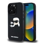 Juodas dėklas Karl Lagerfeld 3D Rubber Double Heads telefonui Apple iPhone 16 Pro su 3D figūromis