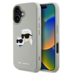 Beige dėklas Karl Lagerfeld 3D Rubber Double Heads telefonui Apple iPhone 16 su blizgiu logotipu
