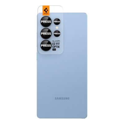Juodas apsauginis stiklas galiniai kamerai Samsung Galaxy S25 Ultra Spigen Optik TR Ez Fit 2Pack ant telefono kameros