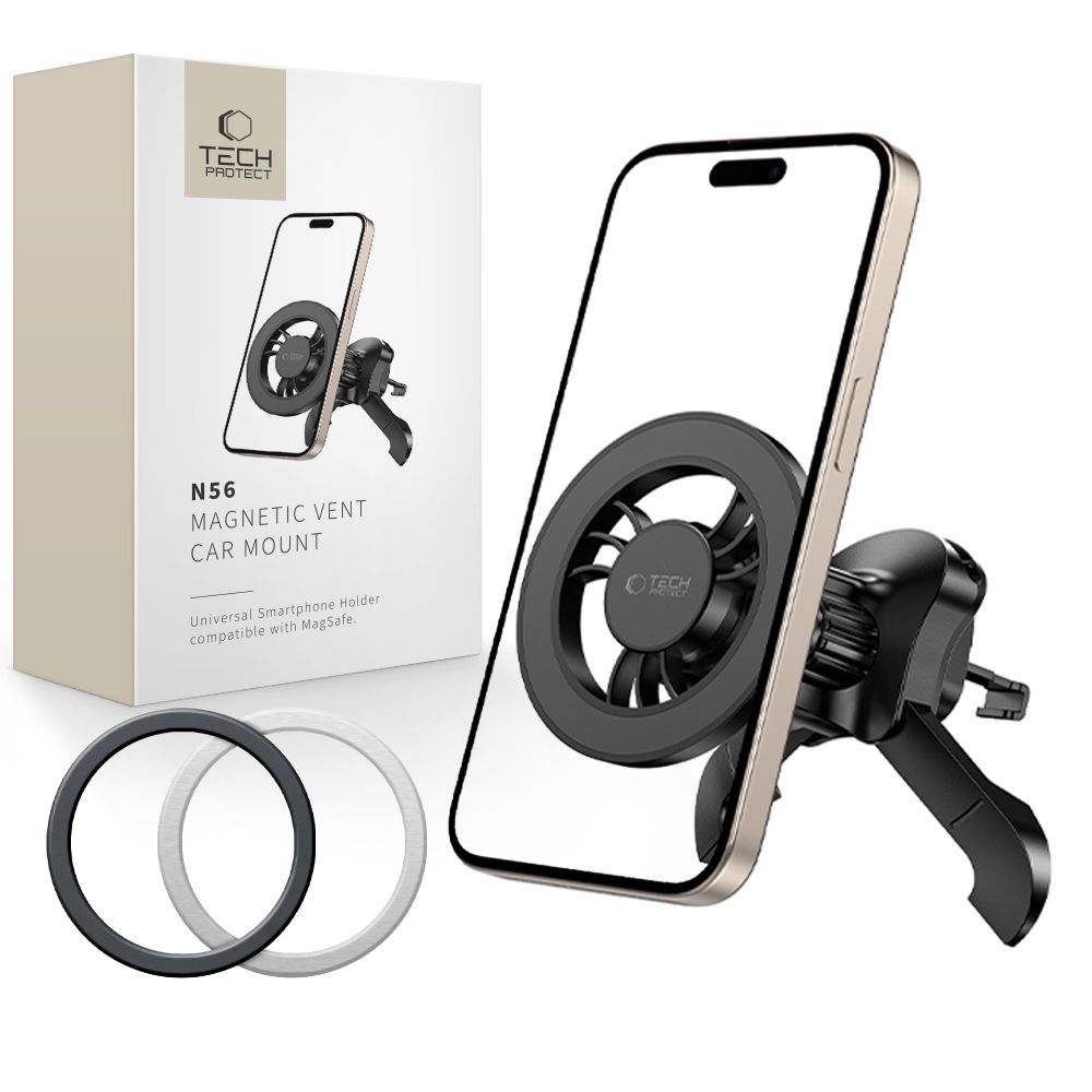 Juodas telefono laikiklis TECH-PROTECT N56 MAGNETIC MAGSAFE Juodas telefono laikiklis TECH-PROTECT N56 MAGNETIC MAGSAFE STABLE VENT CAR MOUNT automobilio ventiliacijos grotelių tvirtinimui