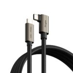 Juodas kabelis RINGKE USB 3.2 GEN 2X2 TYPE-C 90 laipsnių kampu, metaliniai jungtys ir nailoninis apvalkalas