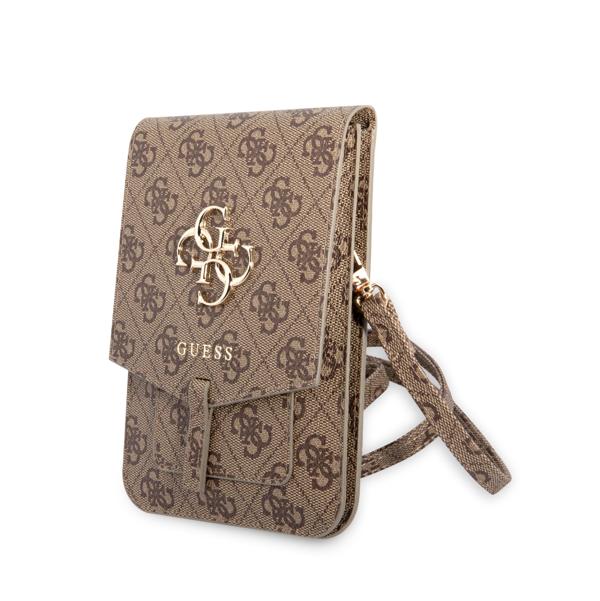Rudas krepšys Guess PU 4G Metal Logo Phone Bag Rudas krepšys Guess PU 4G Metal Logo Phone Bag su metaliniu logotipu ir monograma