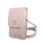 Rausvas krepšys Guess PU 4G Triangle Logo Phone Bag su metaliniu logotipu ir ilgu dirželiu