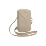 Auksinis krepšys Guess PU Grained 4G Metal Logo Wallet Phone Bag Zipper šviesaus aukso spalvos su ilgu dirželiu
