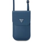 Mėlynas telefono krepšys Guess PU Grained Triangle Logo Phone Bag su trikampiu logotipu