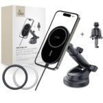 Juodas telefono laikiklis su pakrovimu TECH-PROTECT MM15W-V6 magnetinis prietaiso laikiklis automobiliui