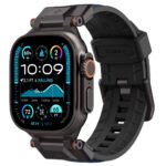 Tamsiai mėlyna apyrankė Apple Watch su tvirtu juodos spalvos dirželiu Spigen Durapro Armor