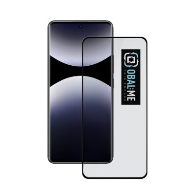 Juodas apsauginis ekrano stikliukas Xiaomi Redmi Note 14 Pro Plus 5G su prekės ženklo lipduku