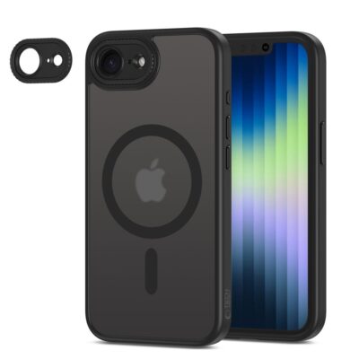 Juodas matinis dėklas Apple Iphone SE 4 2025 Tech-Protect Magcam Magsafe su kamera apsauga