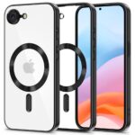 Juodas dėklas Apple Iphone SE 4 2025 su magnetiniu MagSafe žiedu ir permatoma nugarėle