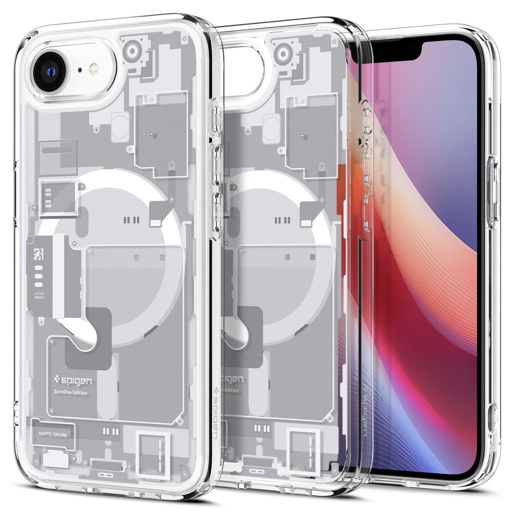 Zero one dėklas Apple Iphone 16E Spigen Ultra Hybrid Mag Magsafe Zero one dėklas Apple Iphone 16E Spigen Ultra Hybrid Mag Magsafe skaidrus su valdiklio raštais