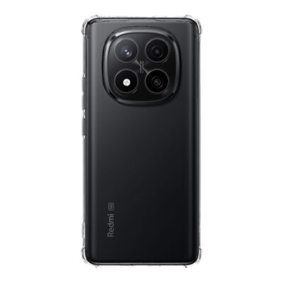 Skaidrus dėklas Tactical TPU Plyo telefonui Xiaomi Redmi Note 14 Pro Plus 5G ant juodo telefono
