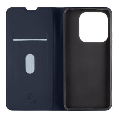 Tamsiai mėlynas dėklas Xiaomi Redmi Note 14 5G ObalME su atvira dangteliu ir slankikliu